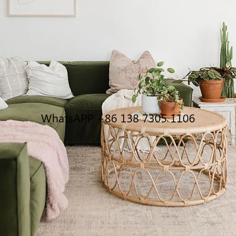

Rattan round coffee table rattan edge corner combination ins Fengsu tea table 80cm