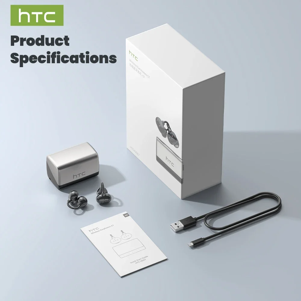 [سماعات أذن مترجم AI] سماعات أذن HTC NE67 Bluetooth V6.0 سماعات رأس لاسلكية محمولة مشبك أذن مريح مع سلسلة معلقة