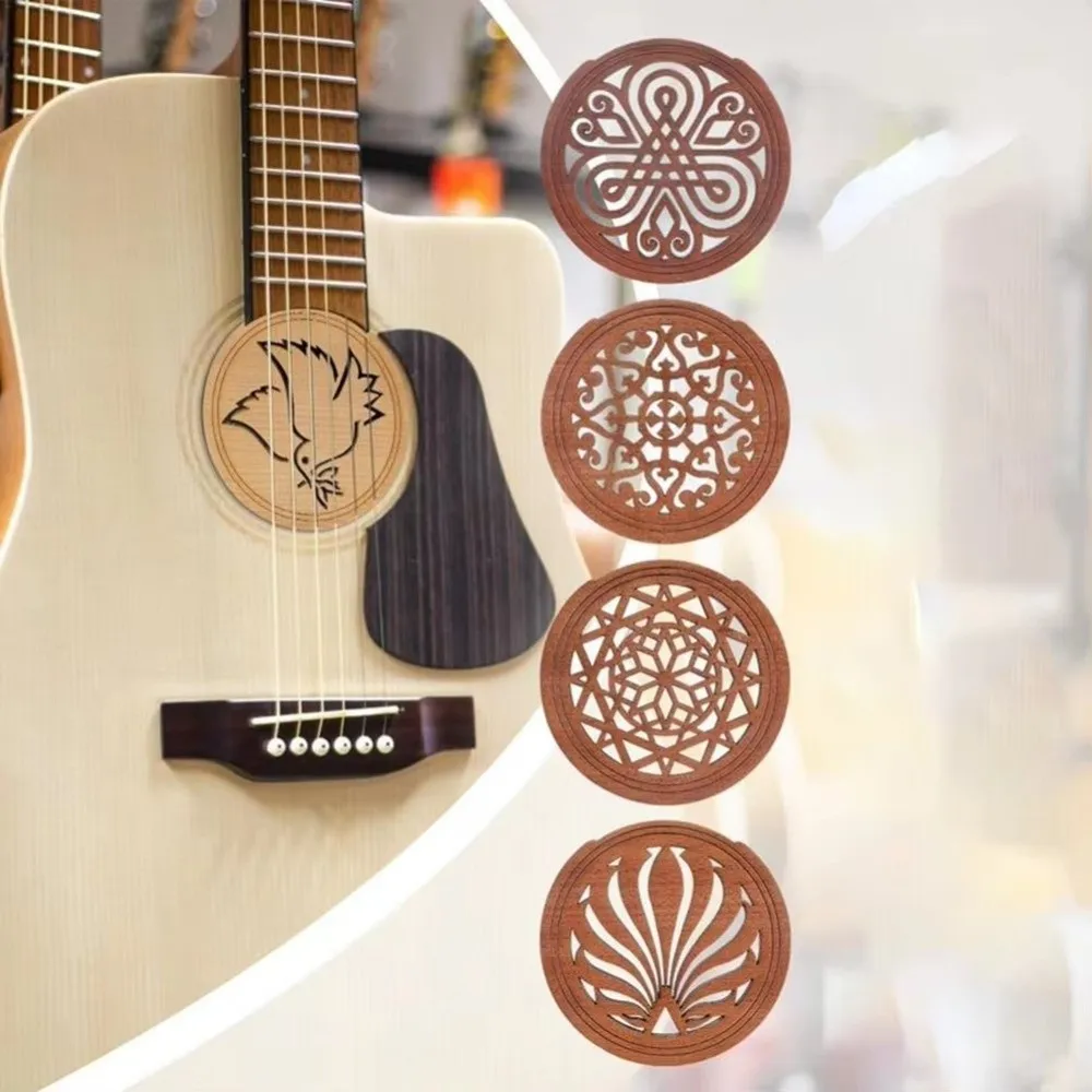 Wood Guitar Soundhole Cover Decorative Cutout Anti-Feedback Acoustic Guitar Accessory 41 Inch Carved Pattern