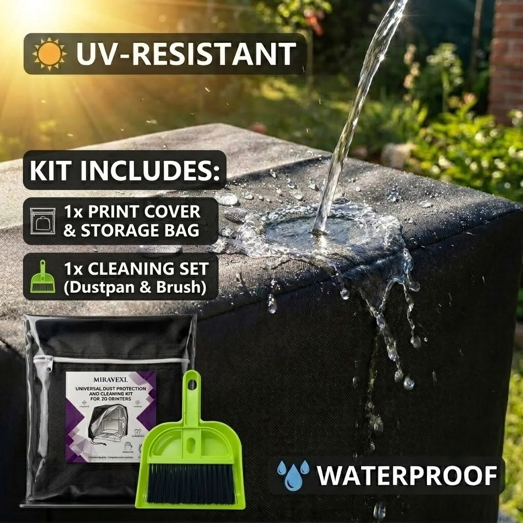 MIRAVEXL 3D Printer Dust Cover with Cleaning Set: Universal Waterproof UV-ProofProtective Guard, Mini Broom and Dustpan Kit