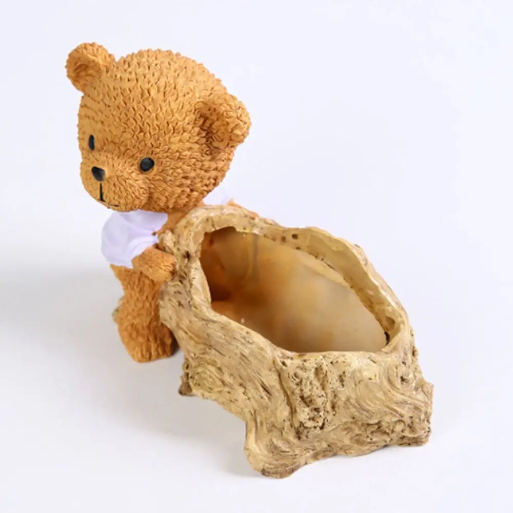 Estatueta de coelho de urso estilo natural, resina com furos de drenagem, estátua de coelho, vaso de flores, cesta, raízes de árvore, vaso de flores de animal fofo