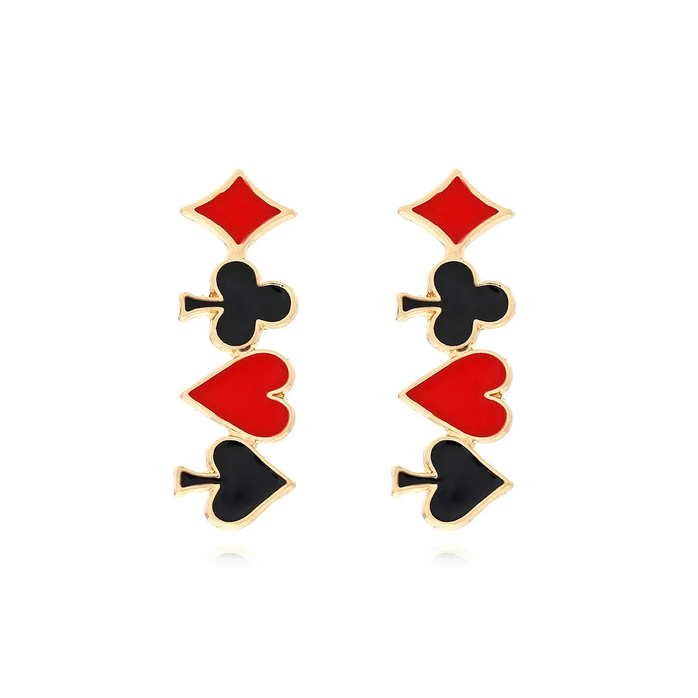 Fun Poker Square Hearts Earrings Cute Alloy Oil Drop Spade Plum Blossom Earrings New Earrings Women