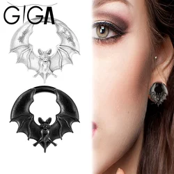 Giga 2pcs Bat Design Stainless Steel Ear Plugs Tunnels Gauges for Halloween Pain-free Ear Piercing Expander Body Jewelry Gift