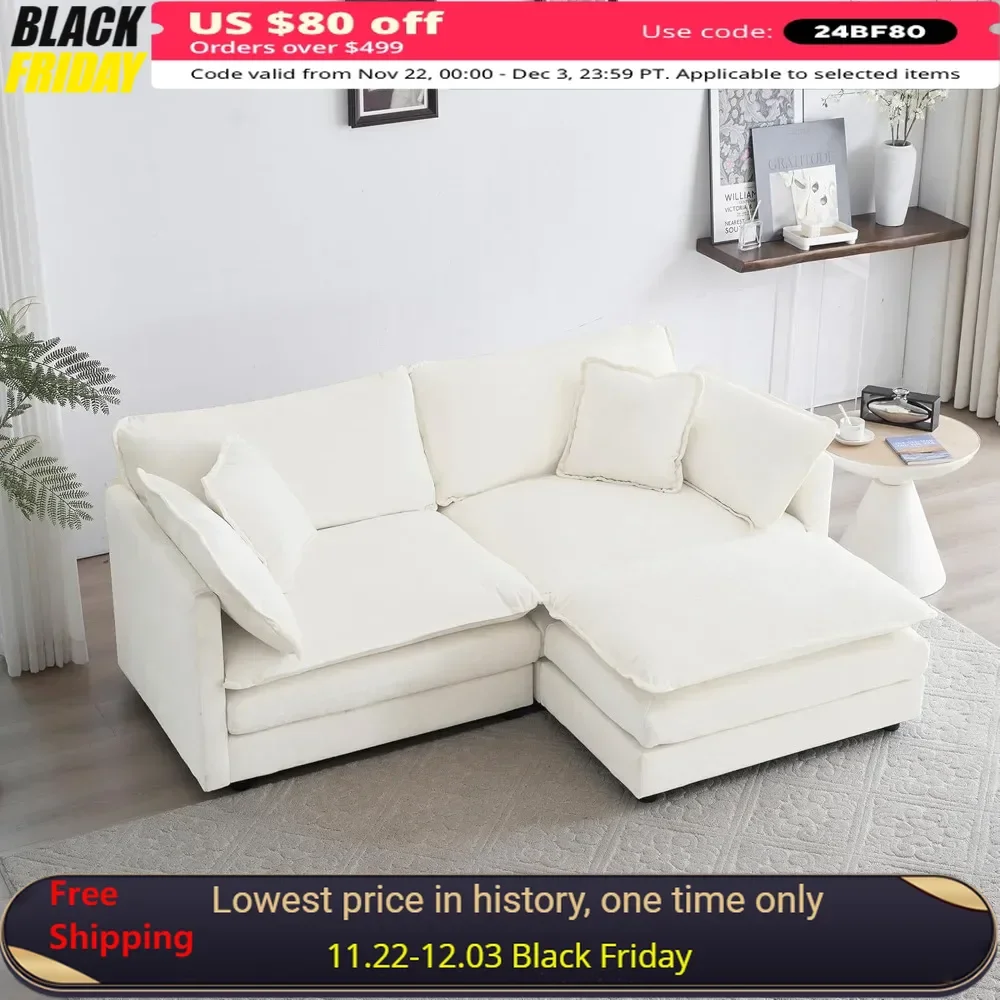 

76.7" Sectional Couch with Ottoman, Large 2 Seater Modular L Shaped Sofa, Comfy Chenille Love Seat