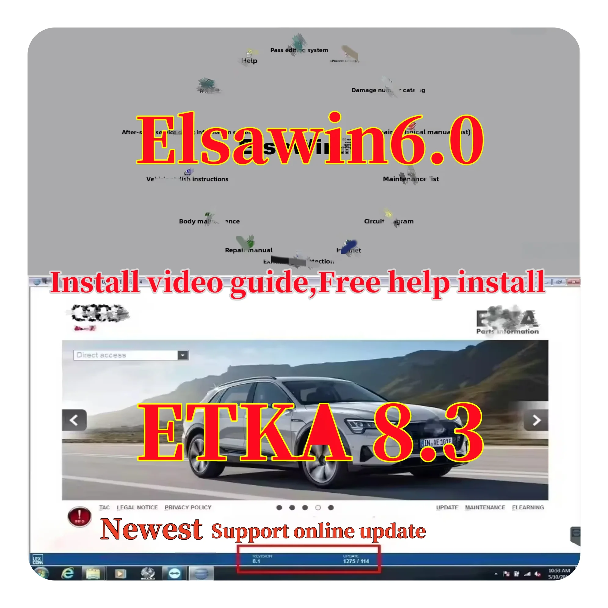 

Etka 8.3 equipped with ELSAWIN 6.0 latest maintenance software group vehicle electronic parts Suitable for V/W+AU/DI+SE/AT+SKO/d