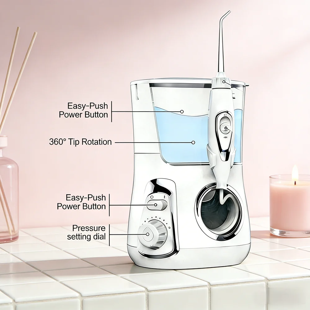 

Настольный электрический ирригатор для полости рта 800 мл, 10 режимов, 5 насадок, для семейного ухода за зубами