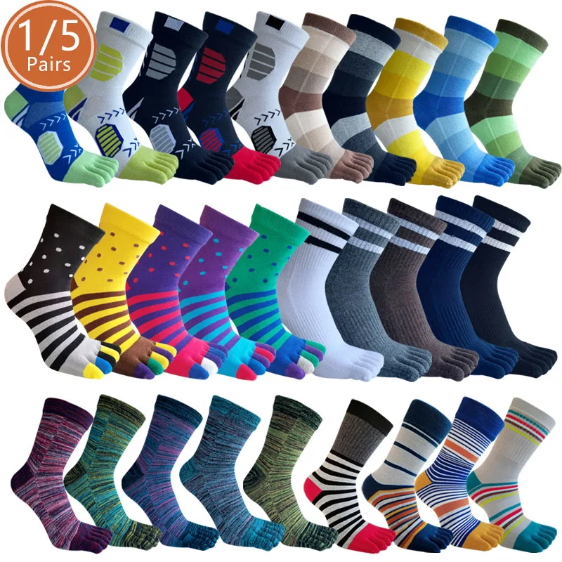 

5 Pairs Man Five Finger Socks Short Cotton Sport Casual Vintage Breathable Compression Striped Colorful Toe Happy Socks Fashion