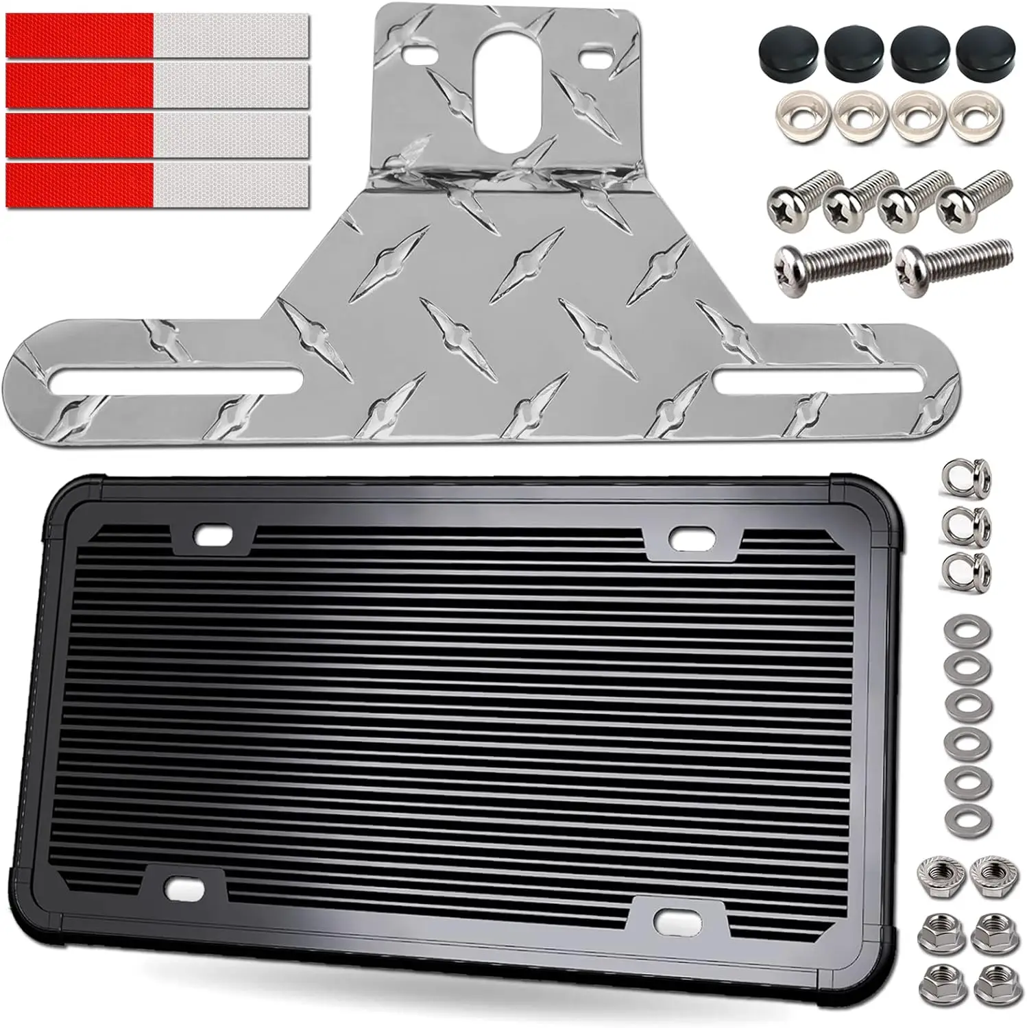 

Universal Aluminum License Plate Bracket Holder with Black Silicone Frame and Light Mounting Kit for Trucks, RVs, Boats