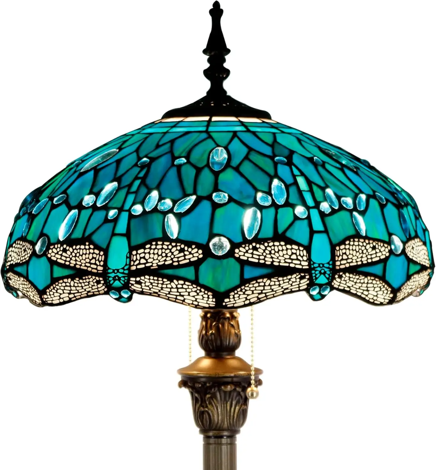 

Werfactory Tiffany Floor Lamp Dragonfly Green Stained Glass Standing Reading Light 16X16X64 Inches Antique Pole Corner Lamp