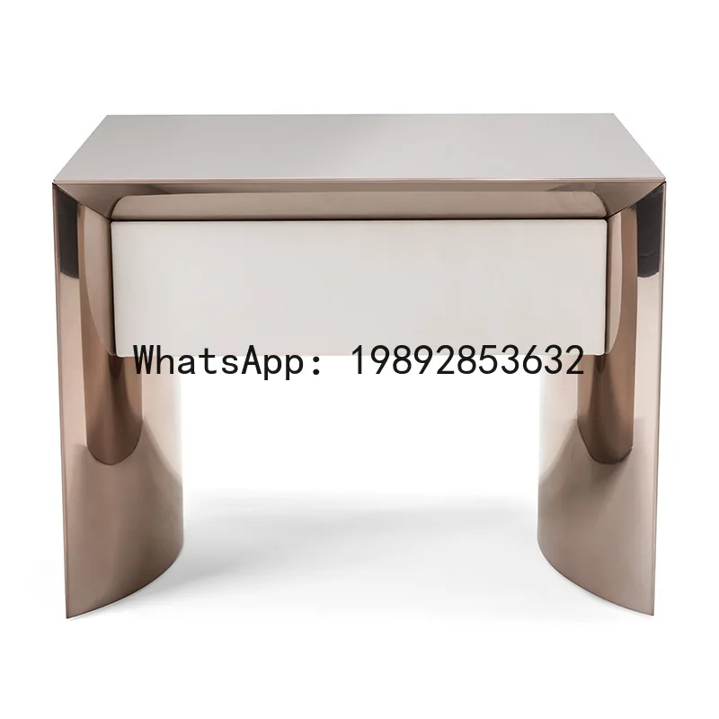LYY Creative Bedside Table Light Luxury High Art Sense Bedroom Bedside Small Edge Stainless Steel Square Storage