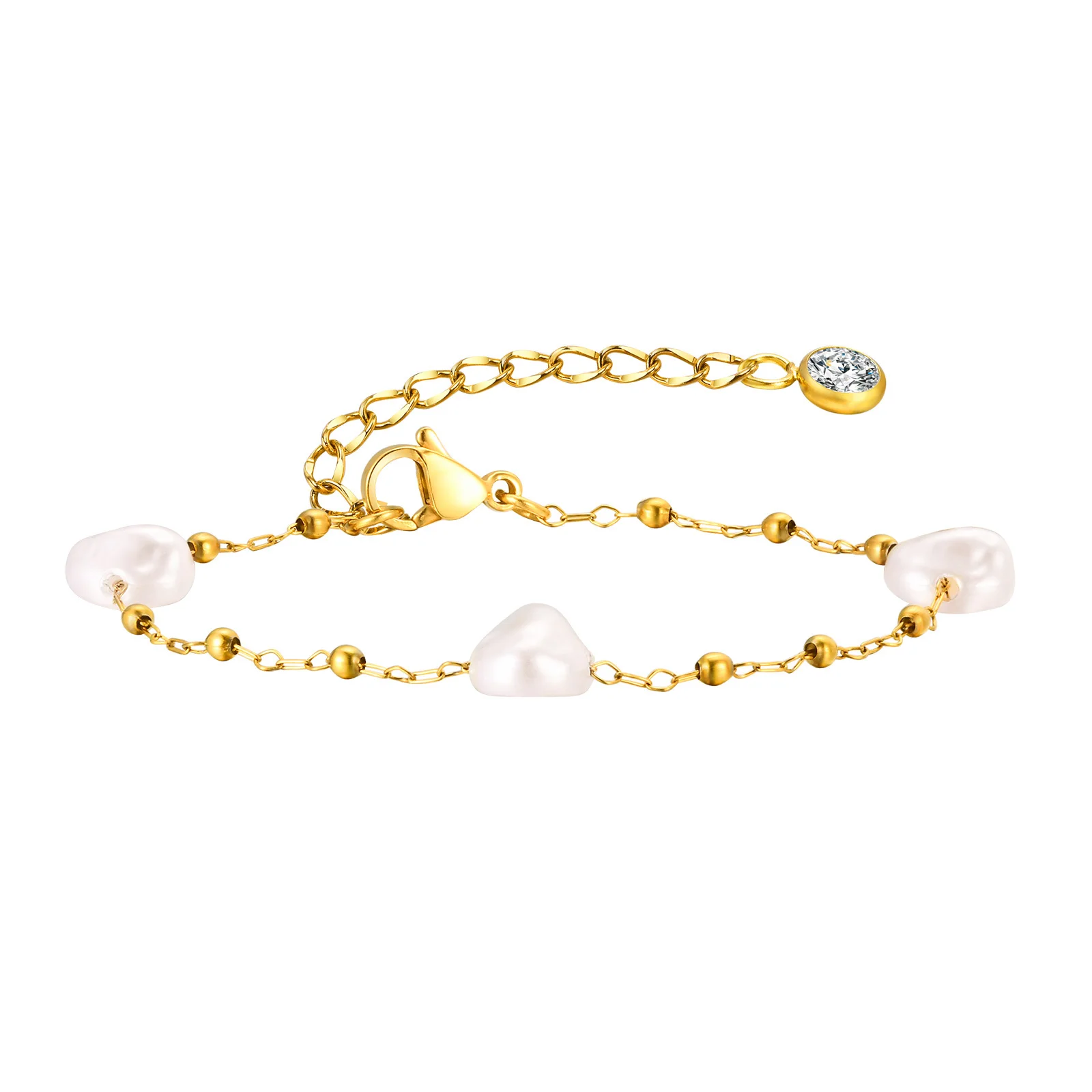 Armband aus barocken Perlenimitat, hypoallergenes Damenarmband aus Edelstahl, eleganter, vielseitiger Schmuck