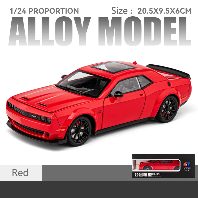 1:24 Simulated Srt Challenger Alloy Car Model Sound And Light Pull Back Toy Car Metal Sports Car Boys Collection Ornaments Gift