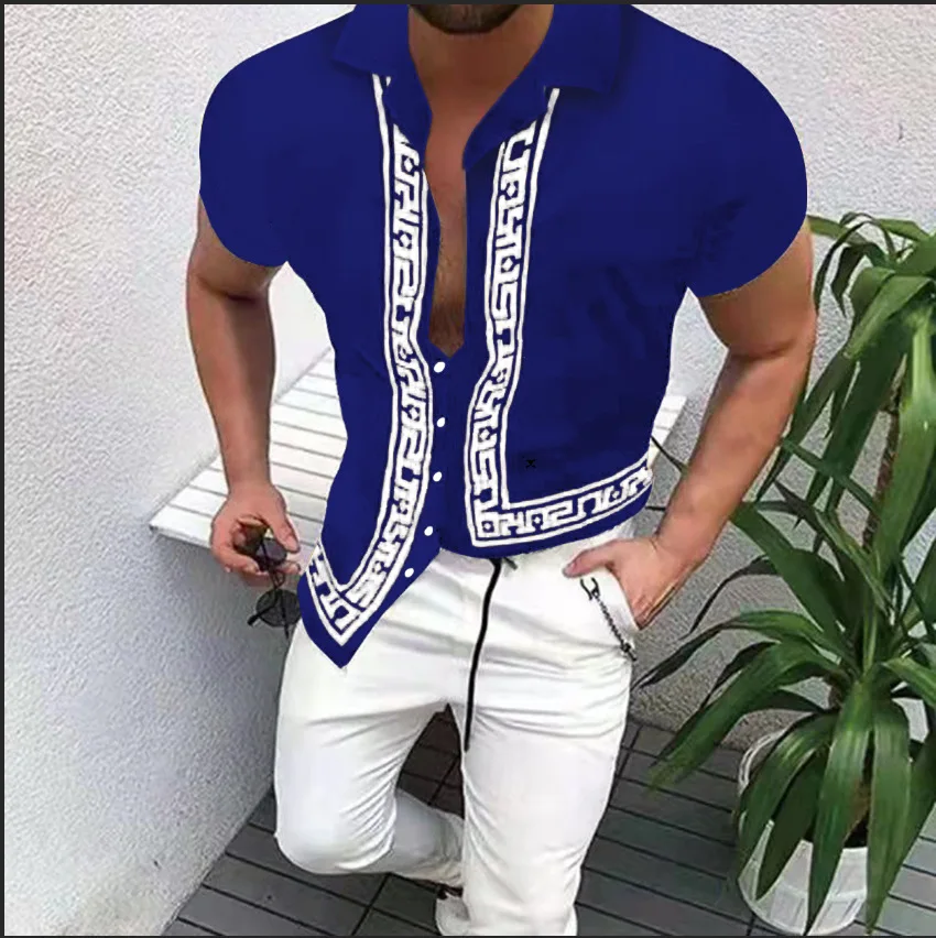 Summer New Shirt For Men Daily Outdoor Casual Digital Print Lapel Short-Sleeved Single-Breasted Cardigan Tops