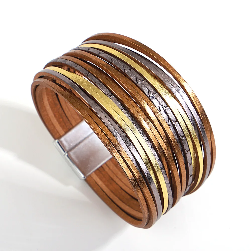 ALLYES Trendy Kleurrijke Lederen Armband voor Vrouwen Mannen Boho Multilayer Slanke Strips Wrap Brede Bangle Armbanden Party Sieraden Geschenken
