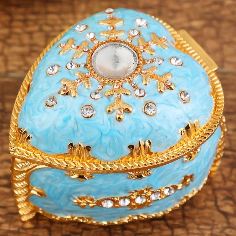 

Heart Shape Jewelry Storage Box Inlaid Gem Organizer Exquisite Enameled Alloy Storage Jar Earrings Ring Unique Gift for Family