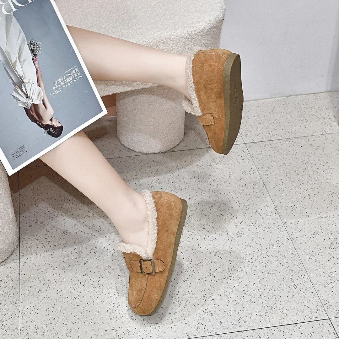 2023 Herbst und Winter neu plus Kaschmir Wolle Schuhe koreanische Version Gürtels chnalle gedämpfte Brötchen Schuhe flache Schöpf löffel Schuhe weibliche Doudou