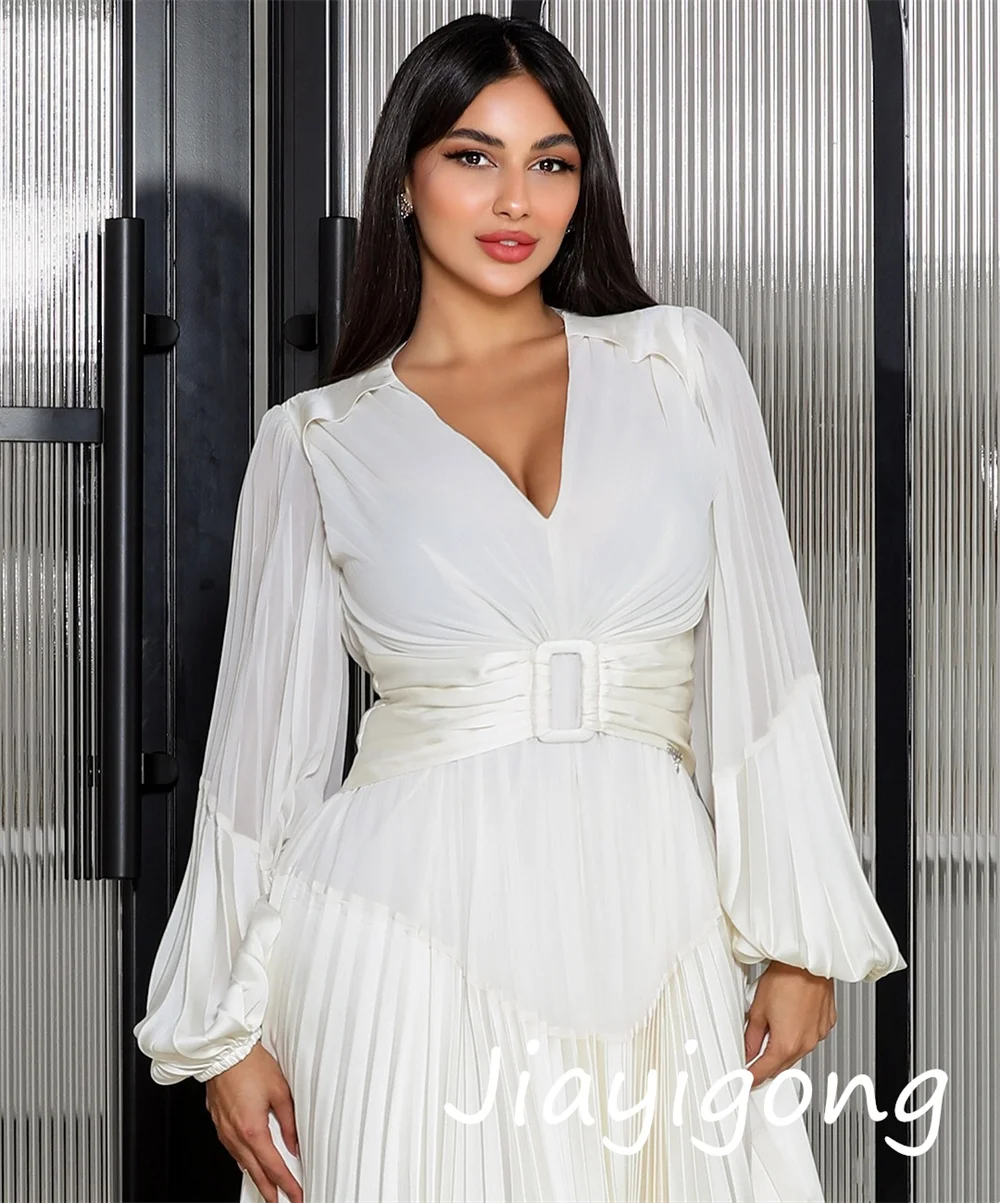 Abiti lunghi con scollo a V a trapezio con fascia a pieghe in chiffon abbinato squisito personalizzato Occasioni su misura Classico semplice
