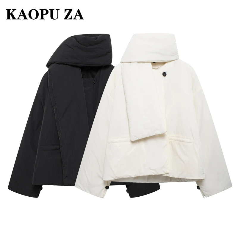 KAOPU ZA 2024 Autumn/Winter Woman's Casual Solid Color Button Long Sleeve Padded Jacket Coat Female Fashion V-Collar Pockets Top