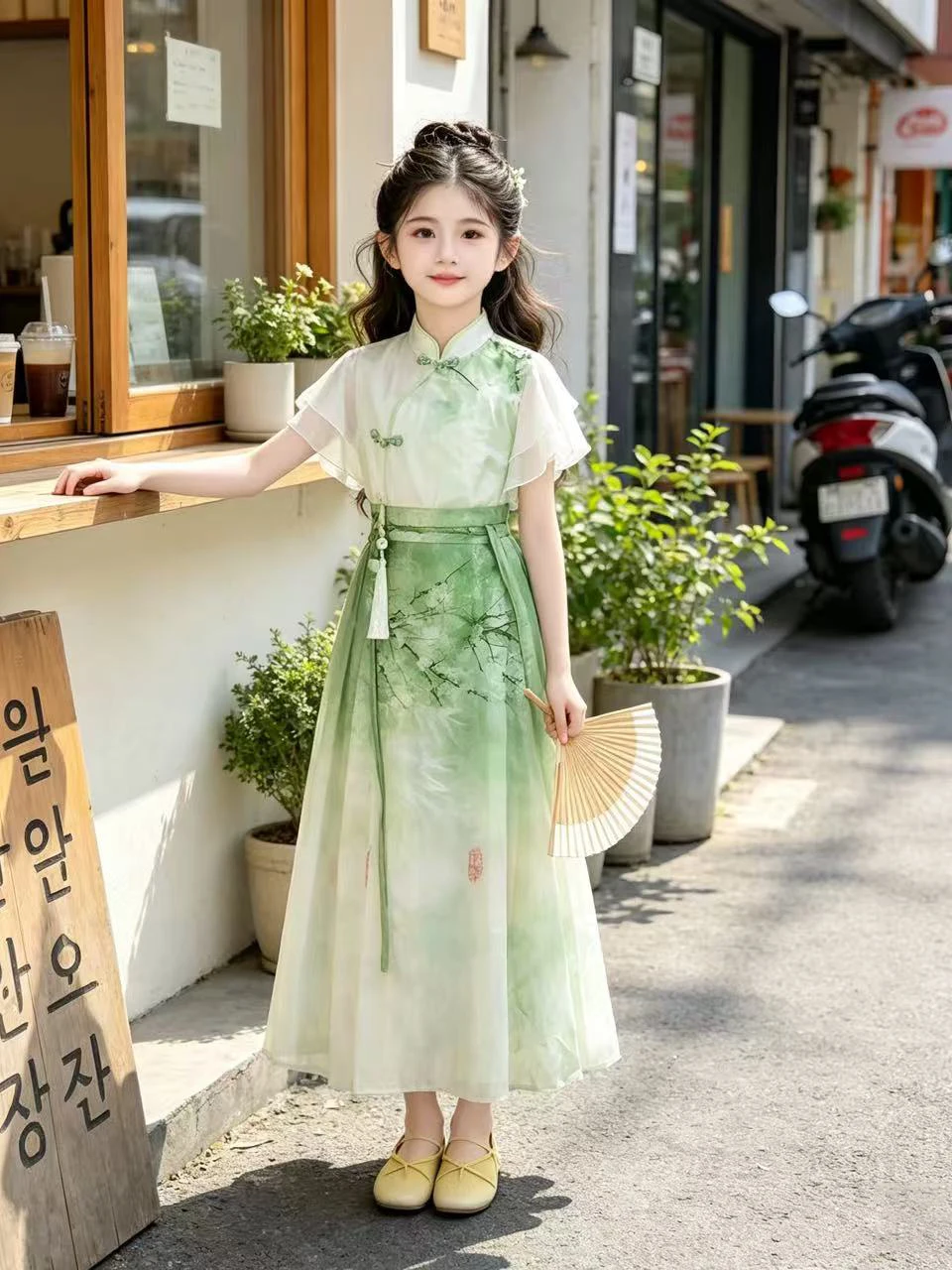 Vestido de Verão para Meninas 2026 Novo Conjunto de Duas Peças Estilo Chinês Hanfu para Crianças de Médio a Grande Porte, Sai...