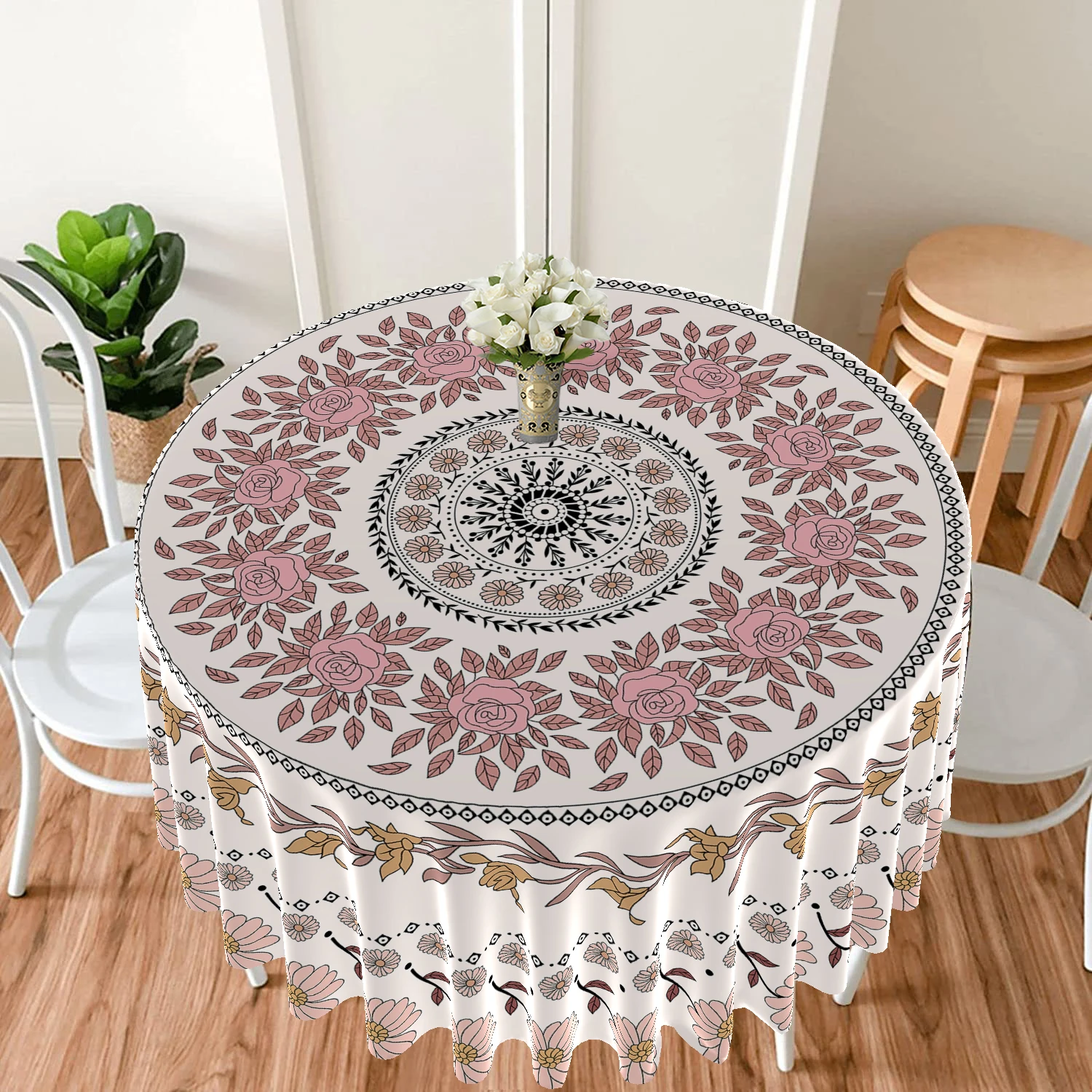 1PC Round Tablecloth with Floral Plant Waterproof Colored Dining Table Cover Multi-purpose 63 inch Sunflower Tablecloth