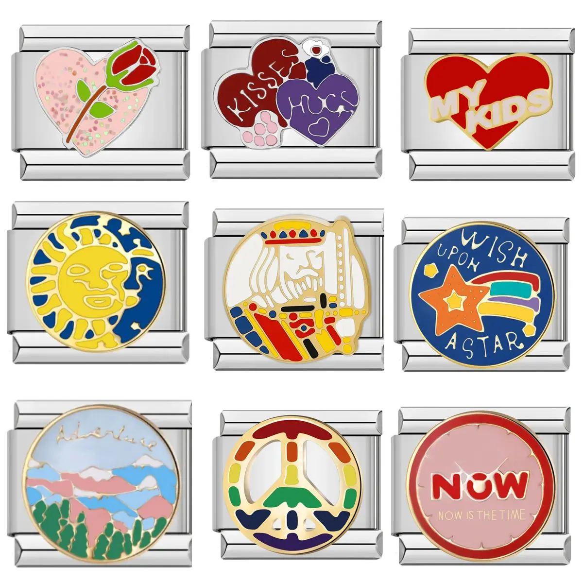 WG 1pc Italian Module Bracelet Mountain Peace Love Element Charms Links For DIY Module Jewelry Gift