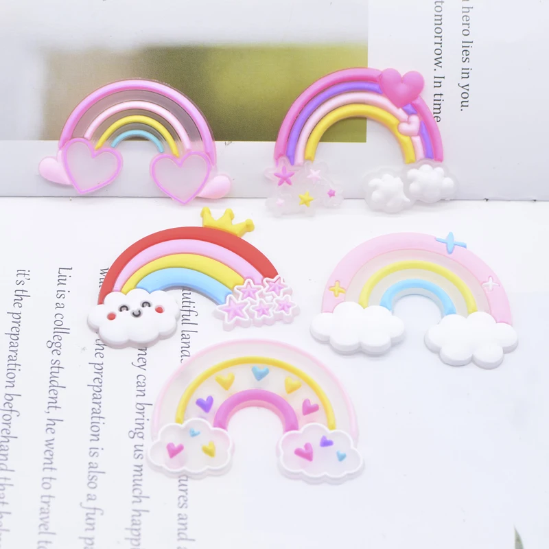 10Pcs 30-50mm Soft Rubber Rainbow Patches DIY Crafts Appliques Planar Figurine Accessories Scrapbooking