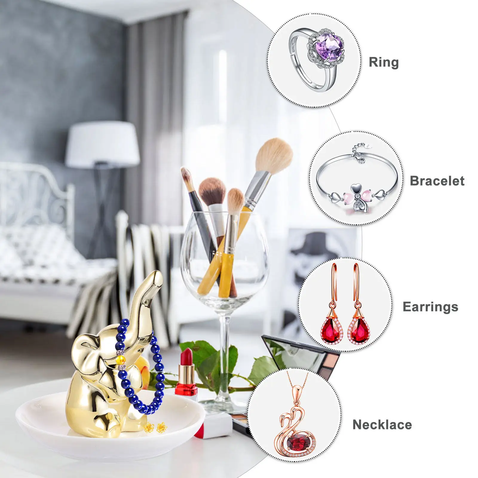 

1Pcs Creative Elephant Jewelry Plate Ceramic Jewelry Storage Tray for Necklace Ring Earring Organizer Decorative Display Dish