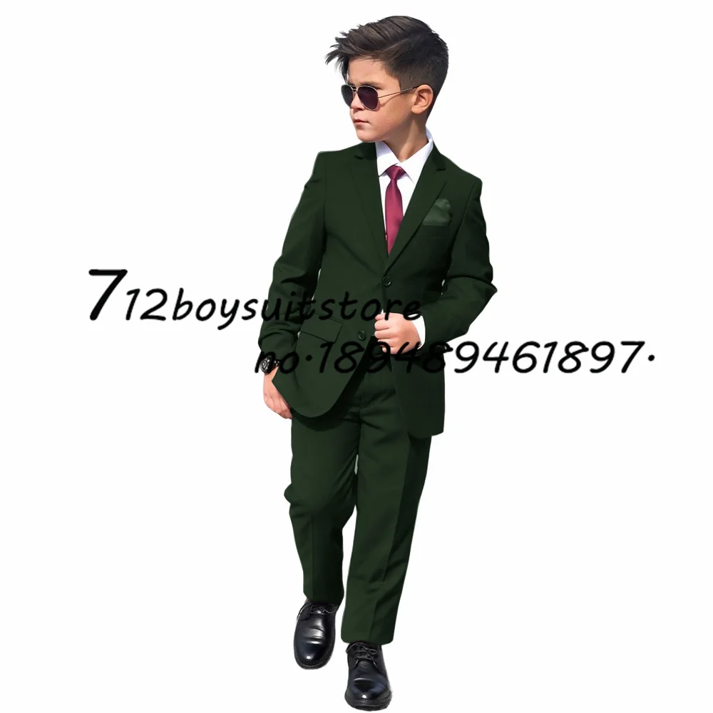 Burgundy Boys Suit 2 Piece Wedding Tuxedo Jacket Pants Kids Blazer Fashion One Button Clothes Child