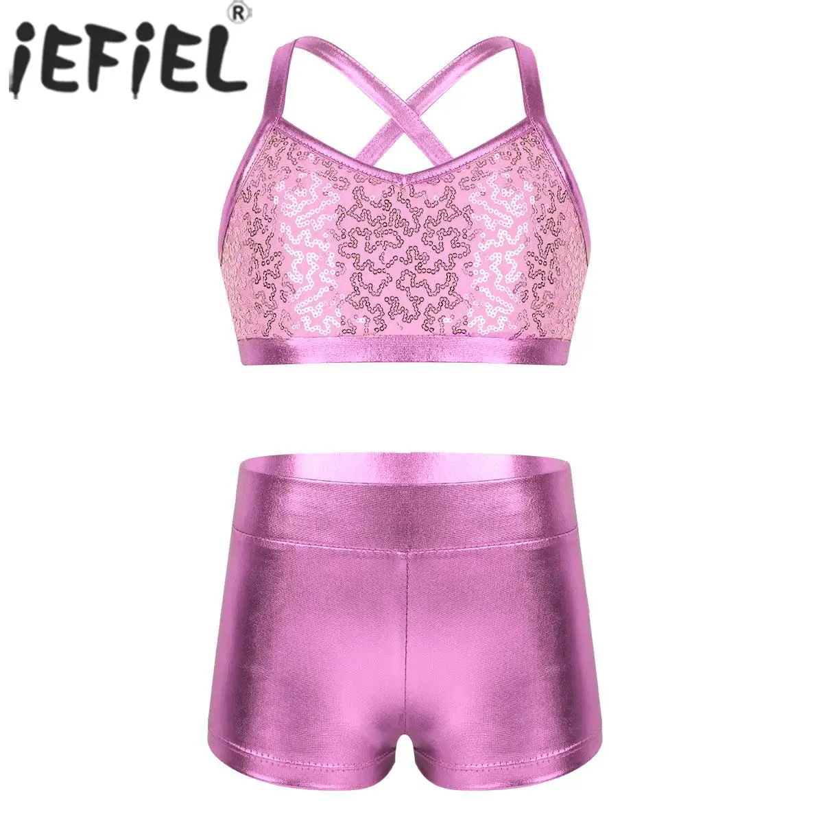 Dziecięce dziewczęce ubrania do tańca baletowego gimnastyka trykot siłownia Fitness sportowy trening Tankini strój błyszczące cekiny Tank topy biustonoszowe spodenki