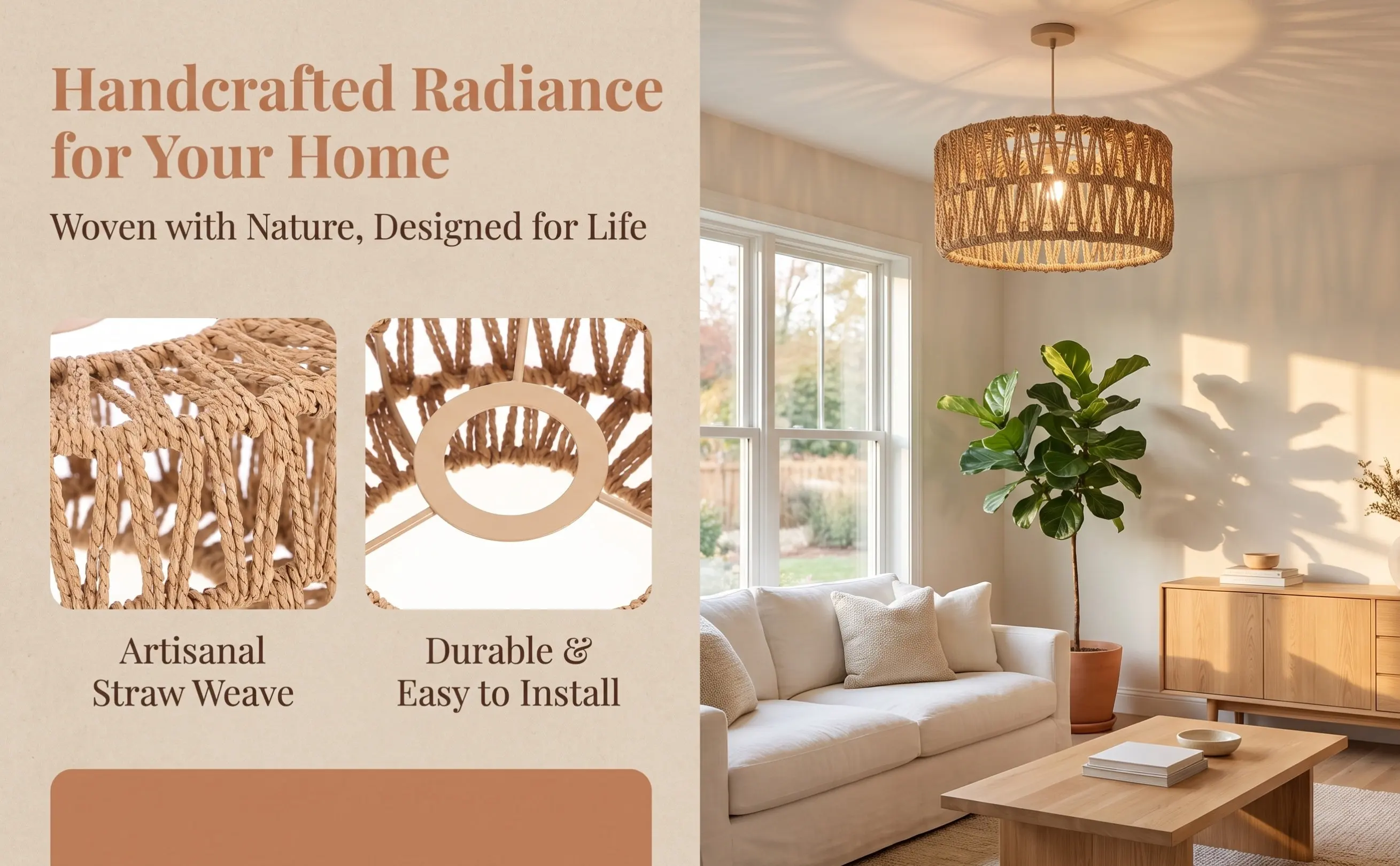 Straw Rope Lampshade Rustic Woven Ceiling Lamp Cover Replacement Size S Pendant Lamp Shade Indoor Light Cover Lampshades Small