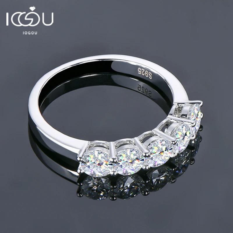 IOGOUReal 925 Silver 5-Stone 4mm D Color Moissanite Diamond Engagement Ring for Women Fine Jewelry Wedding Band with Certificate