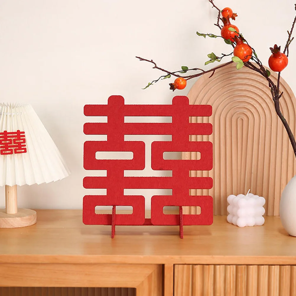 

Bright Red Felt Wedding Table Centerpiece For Chinese Wedding Decoration Happy Party Supplies Traditional Layout Decor