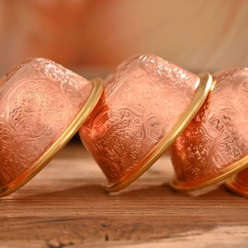Tibetan Red Copper Bowl,Holy Water Cup, Engraved Eight Auspiciousness Religious Item Bowl, Altars Desktop Decorative,8 cm,1pcs