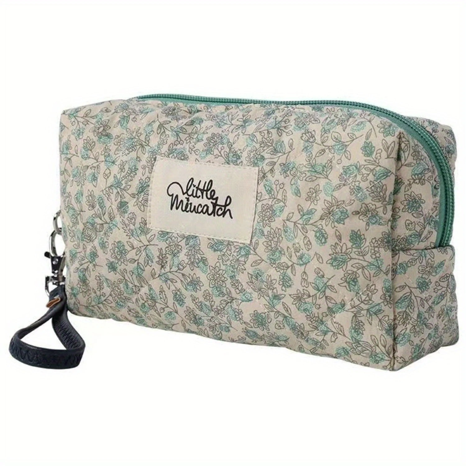 Floral Cotton Makeup Bag Organizer, Playful Aesthetic Travel Cosmetic Pouch, Ladies Toiletry Bag With Wristlet Strap