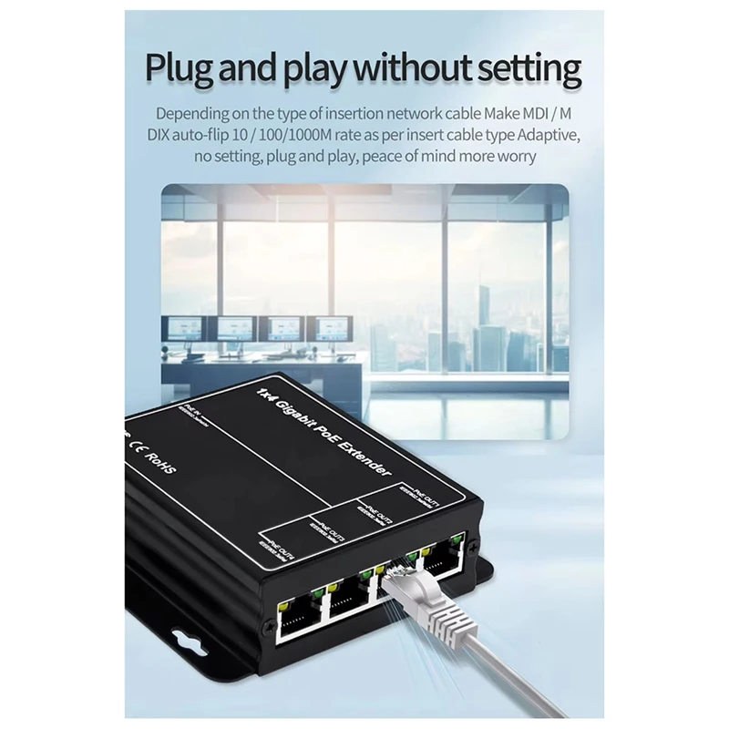 4 Port Gigabit POE Extender 100/1000Mbps 90W 1In 4 Out Poe Repeater DIN Rail Network VLAN For 48V POE Camera Wierless AP