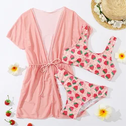 Girls Swimsuit 3 Pieces Swimwear for Kids Summer 2026 Children Bathsuits Beach Cover-Ups Bikini Sets Teenager Clothing