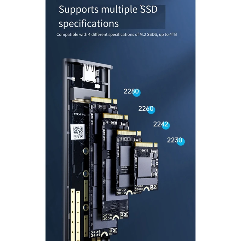 SSD-корпус M.2 Nvme, 10 Гбит/с, с алюминиевым без инструментов, поддерживает UASP, Pcie Type C, M-ключ, прочный накопитель до 4 ТБ