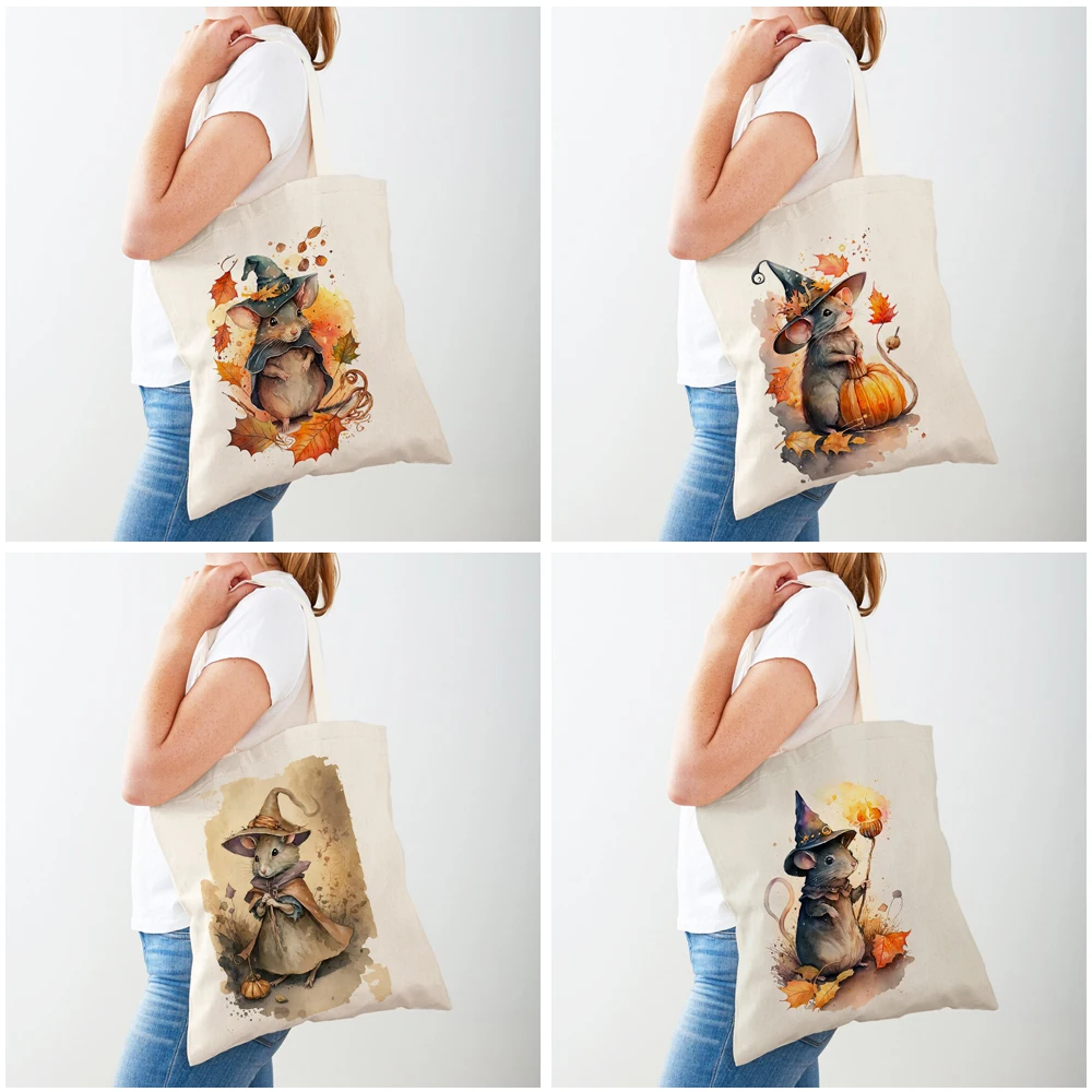 น่ารัก Vintage การ์ตูน Casual ผู้หญิงช้อปปิ้งกระเป๋าพิมพ์ผ้าใบสาวสัตว์ Travel Tote กระเป๋าถือเด็กกระเป๋านักช้อป