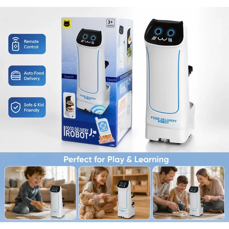 

2.4G Remote Control Cat Food Delivery Robot Toy Interactive Transport Snack Drinks Delivery RC Robot Toy for Kids