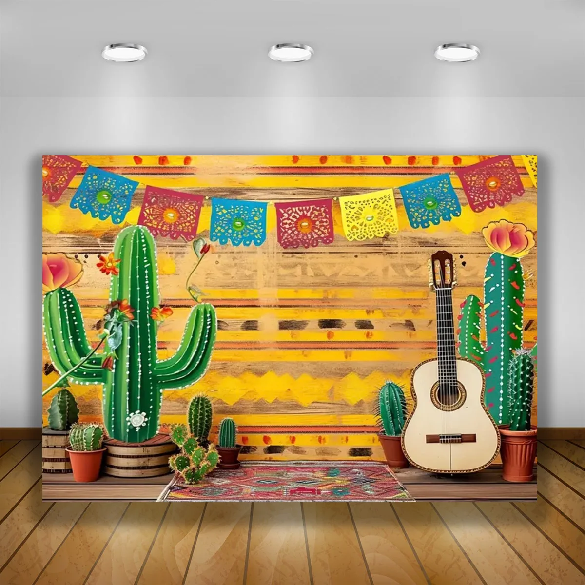 Mexico  fiestas cumpleaños Photography Backdrop Flower Cactus Straw Hat Colorful Decoration Cinco De Mayo Festival Banner Photo