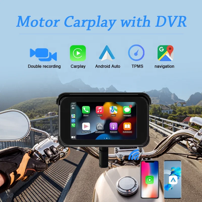 

Hot Sale Android Auto Wireless CarPlay Screen Waterproof 5 Inch GPS Navigation with DVR TPMS for Motorcycle