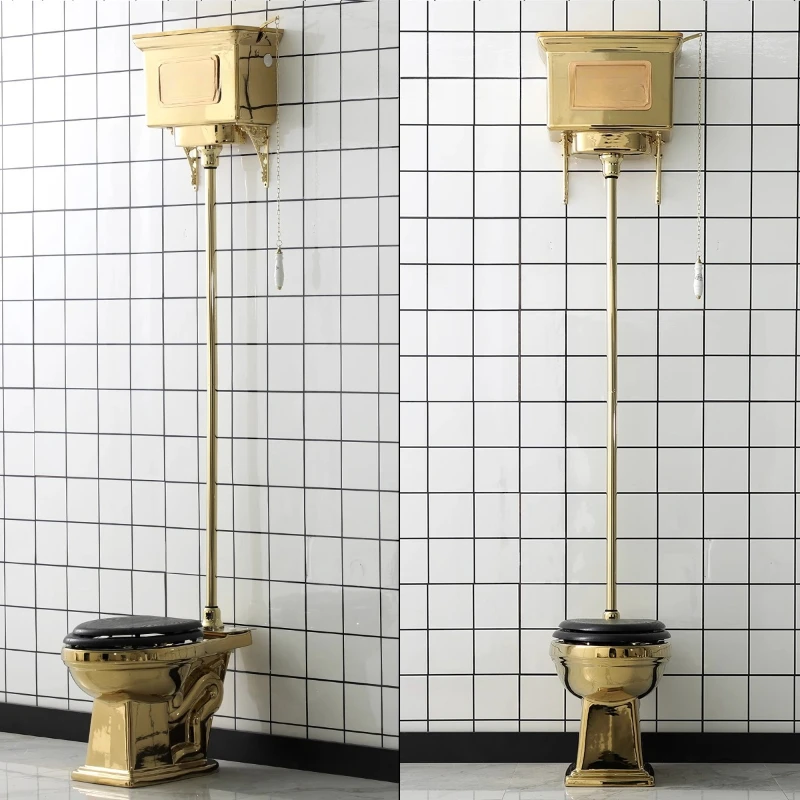 French retro industrial style LOFT electroplated local tyrant gold toilet high water tank tie rod gold toilet