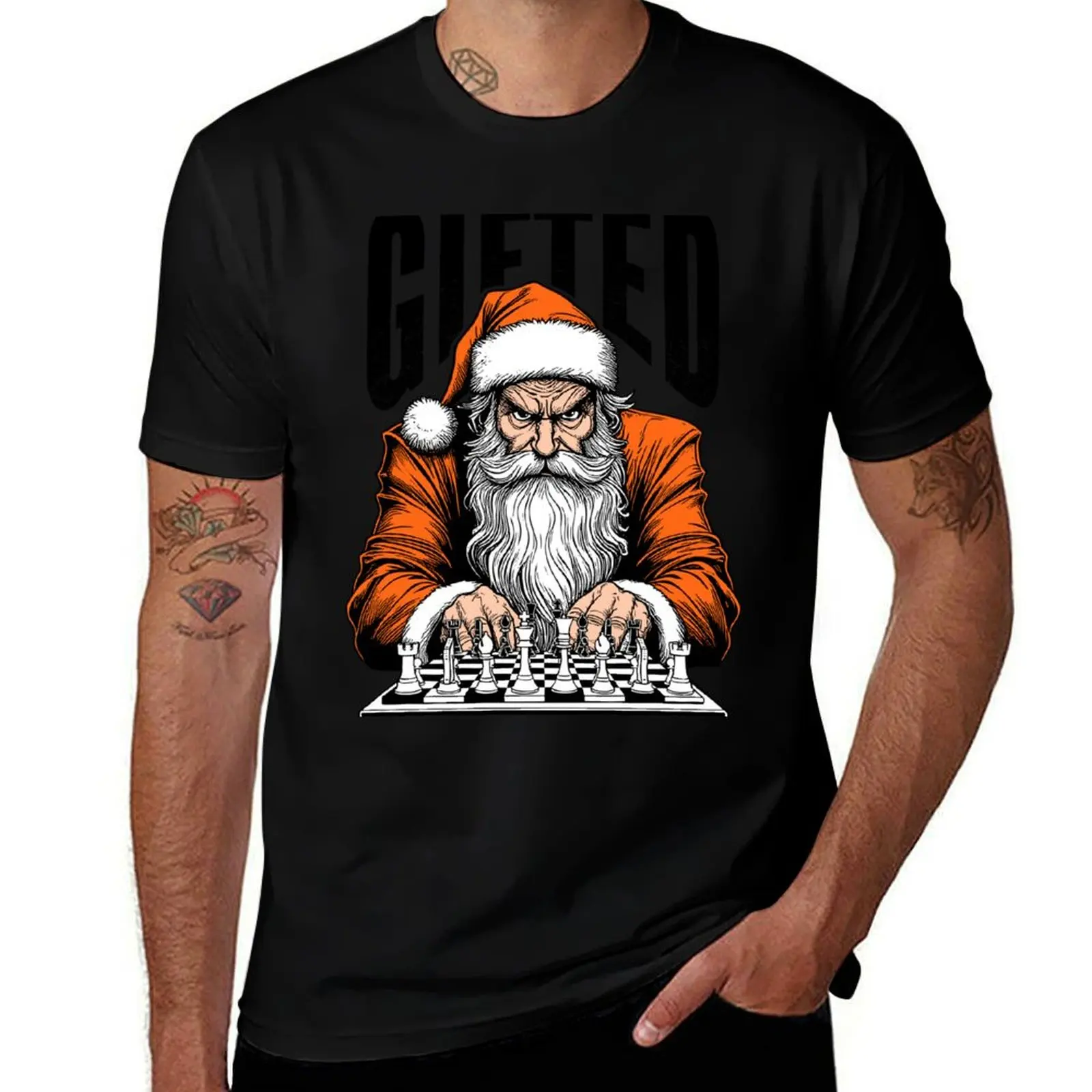 Santa Claus Playing Chess Gifted Funny Checkmate Christmas T-Shirt Fashion Casual Short Sleeve Top T-Shirt