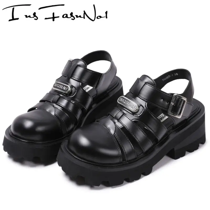 

Fashion Chunky Heel Platform Belt Buckle Women's Sandals All Match Casual Increasing Runway Pumps Female Single Shoes High Heel
