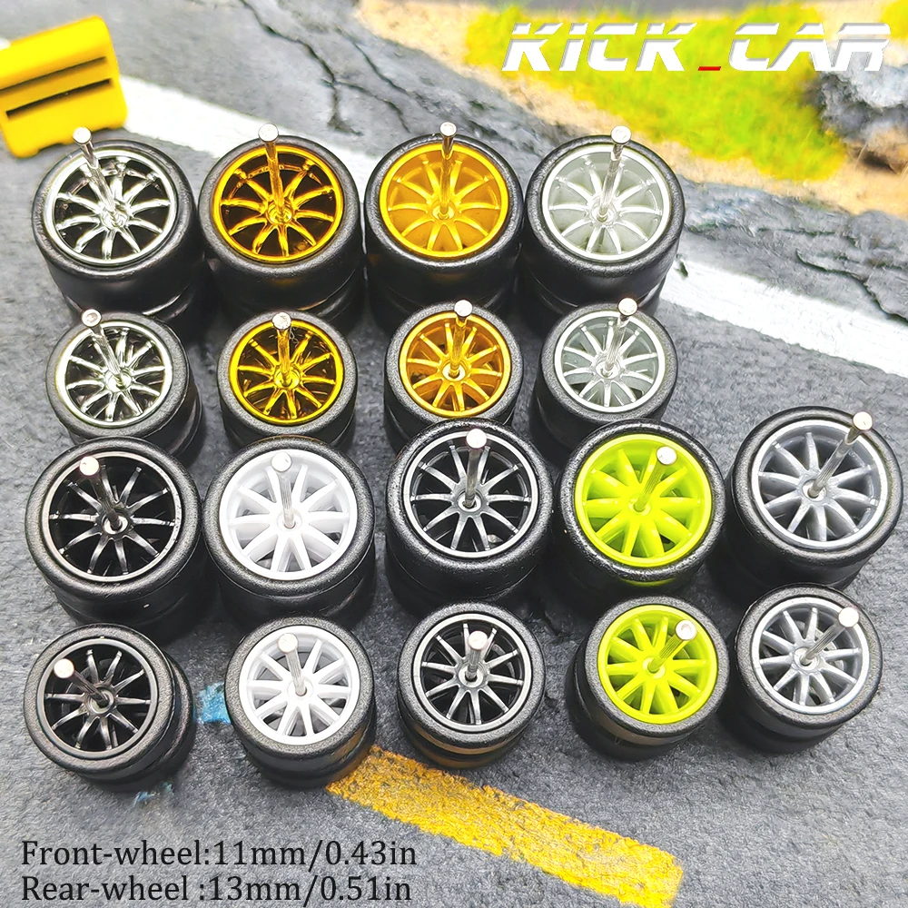 1/64 Front Small Rear Big Wheels with Detachable Slick Rubber Tires for Model Cars Refiting Parts for Hotwheels (5 Sets)