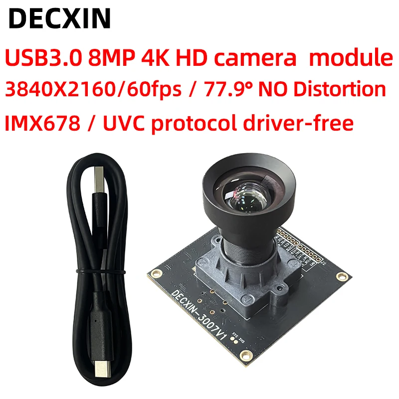 IMX678 USB3.0 Camera Module 8MP 4K HD 60fps/77.9 Degree NO Distortion Industrial Camera UVC Protocol