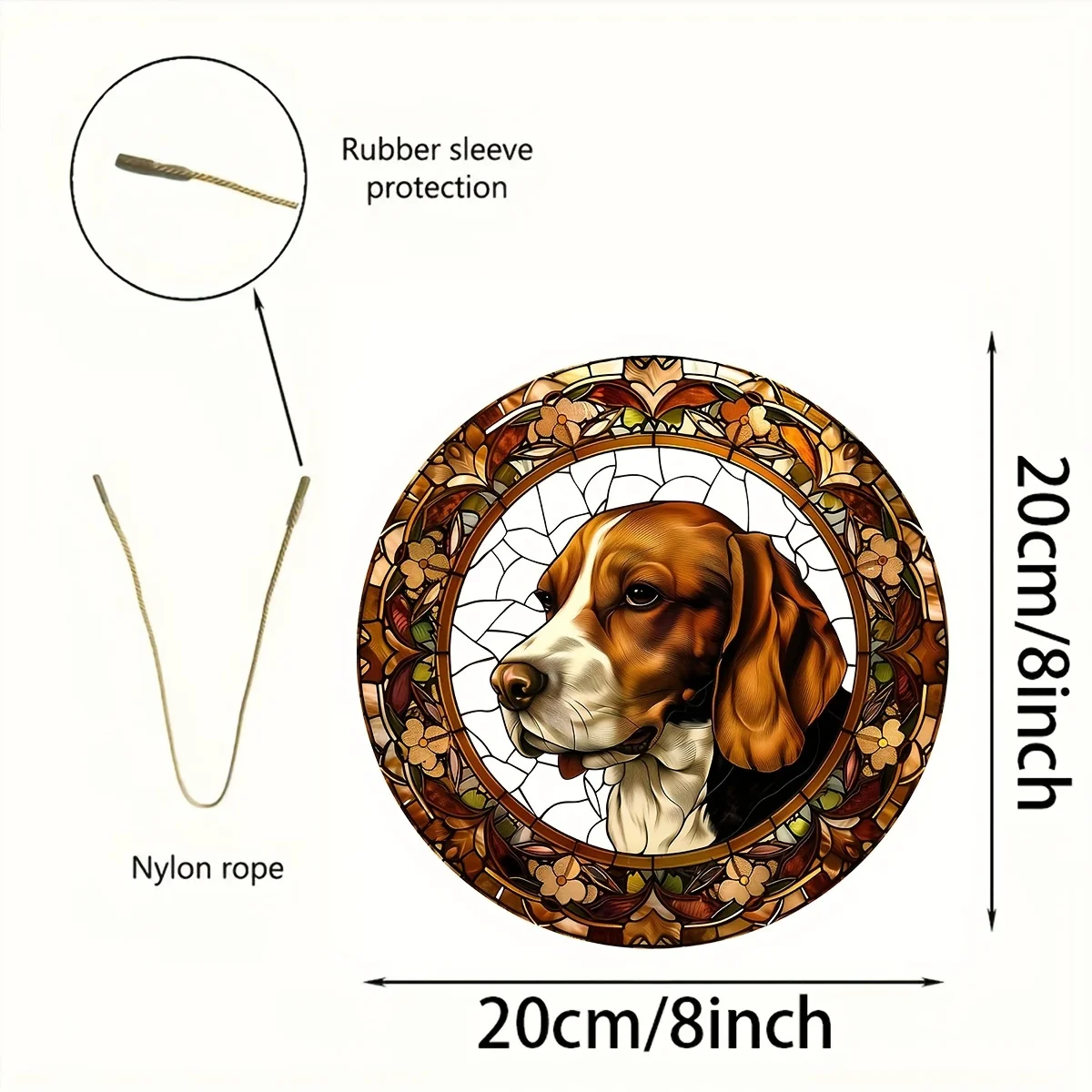 Beagle Dog Stained Glass Window Hanging Suncatcher,Round Acrylic Sign for All-Season Decoration,Wreath,Garden,Home,Office Decor