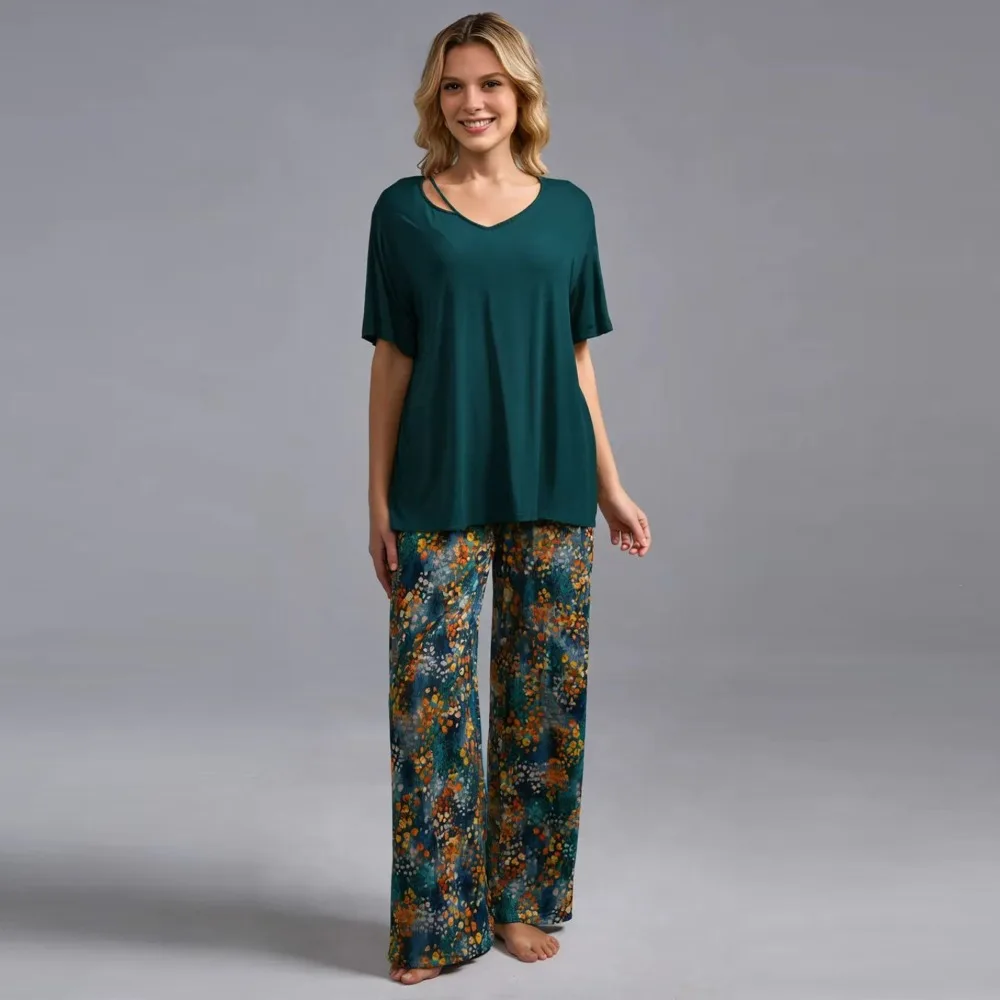 

Мягкий комплект пижамы из 2 предметов с коротким рукавом для женщин, новинка 2026 года, тонкий женский пижамный комплект для сна