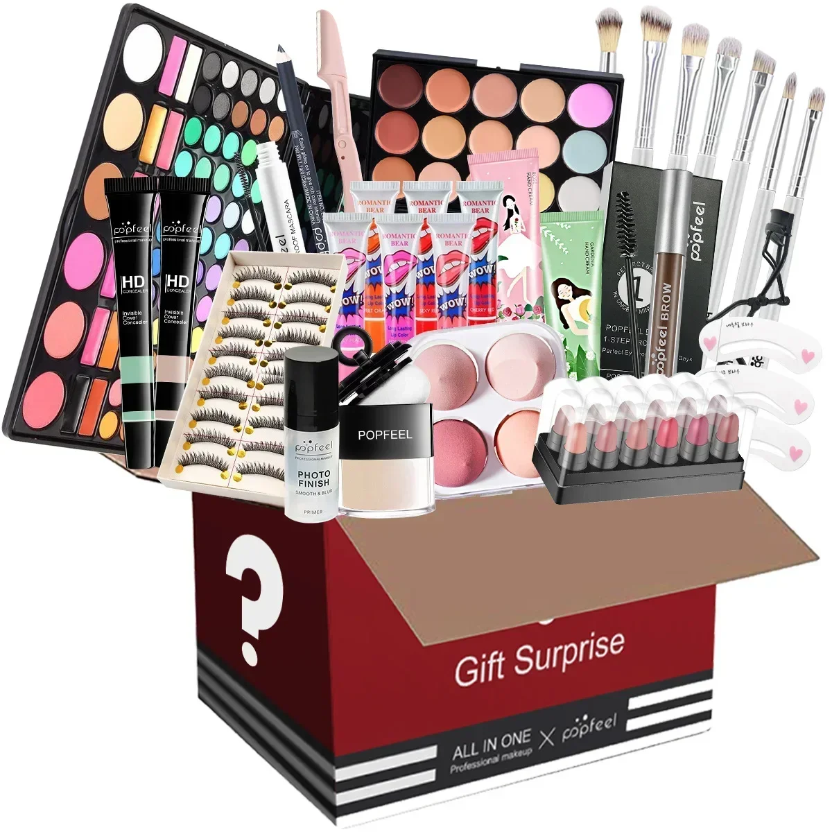 POPFEEL All-in-One Makeup Kit Gift Set with Eyeshadow Palette Foundation Lip Gloss Blush Brushes Eyeliner and More Beauty Gifts