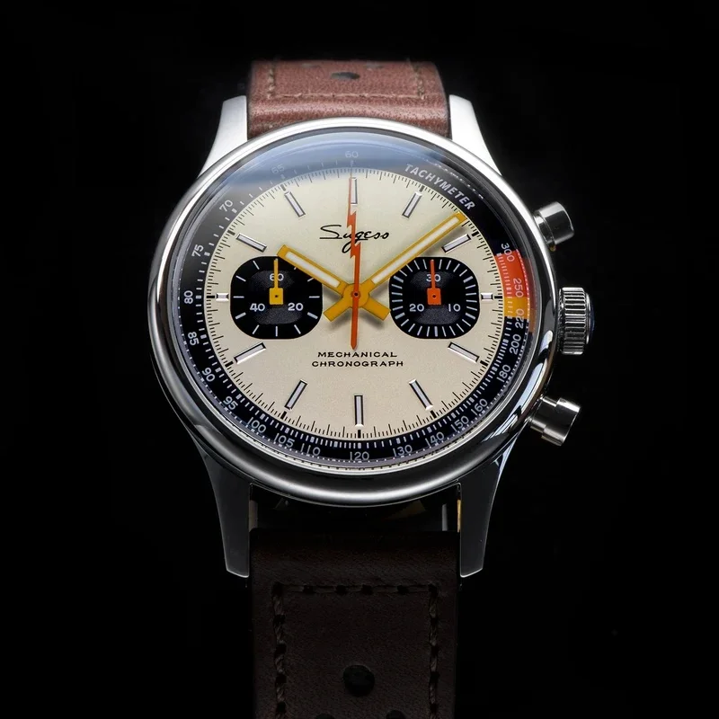 Watch of Men Chronograph Mechanical Wristwatches with Seagull ST19 Swanneck Movement Pilot Sapphire Crystal Racing V2 New